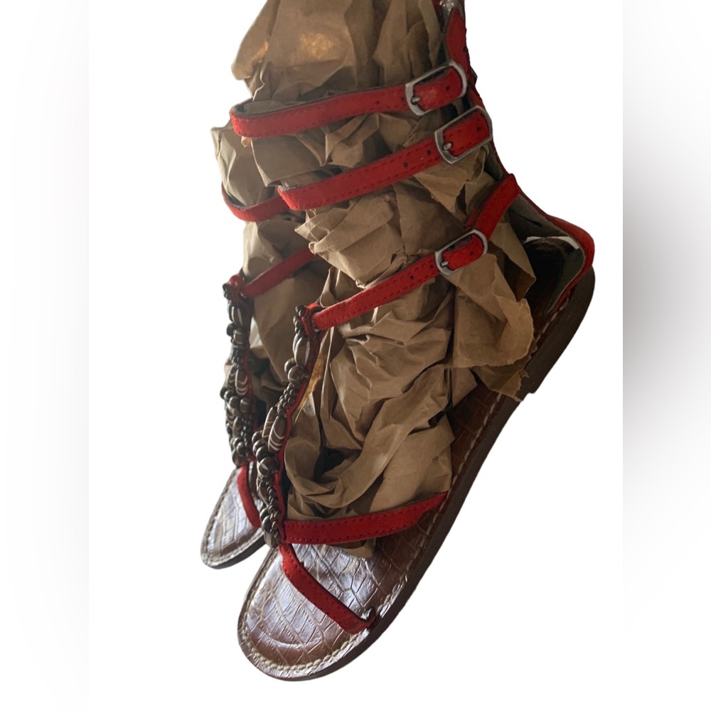 Sam Edelman Giada Beaded Leather Sandals Gladiator Zippered Back Women’s Shoes - Picture 6 of 11